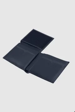 محفظة جلدية أصلية مع صندوق باللون الأزرق الداكن - Фото 4