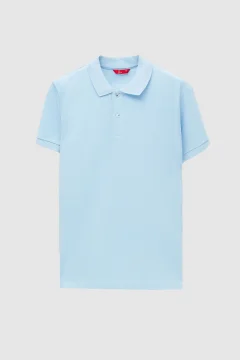 تي شيرت رجالي يباقة بولو مطرزة باللون الأزرق الفاتح - Фото 5