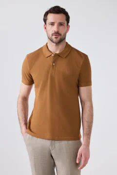 Long-Lasting Non-Curling Polo Neck Embroidered Regular Fit T-Shirt - 100% Cotton - Фото 1