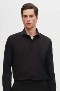 قميص أسود بقصة ضيقة وياقة إيطالية - Фото 3