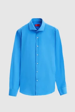 قميص رجالي ضيق باللون الأزرق الداكن - Фото 9