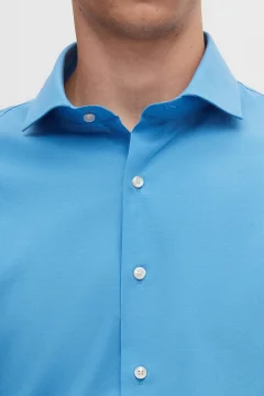 قميص رجالي ضيق باللون الأزرق الداكن - Фото 4