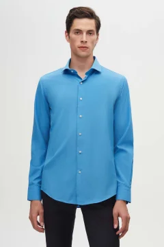 قميص رجالي ضيق باللون الأزرق الداكن - Фото 6