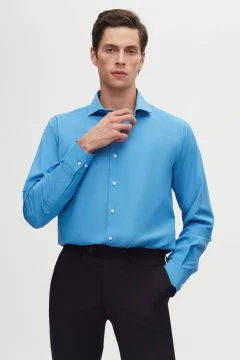 Blue Slim Fit Italian Collar Slim Fit Necktie Long Sleeve Easy to Iron Breathable - Фото 1
