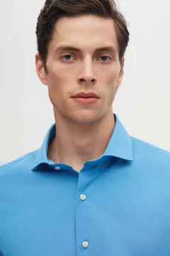 قميص رجالي ضيق باللون الأزرق الداكن - Фото 7