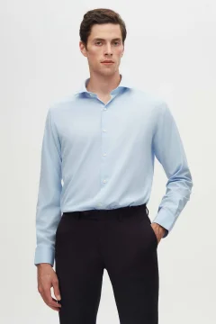 Light Blue Slim Fit Tie Holder - Italian Collar, Slim Fit, Long Sleeve, Easy Ironable N - Фото 1