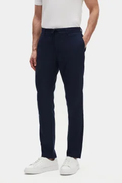 Ds Damat Slim Fit Light Navy Blue Elastic Waist Drawstring Zippered Lycra Comfortable Jogger Pants - Фото 1