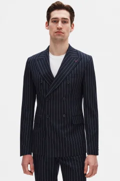 Ds Damat Regular Fit Navy Blue Striped Double Breasted Suit - Фото 1