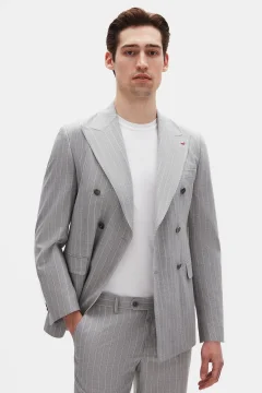 Ds Damat Regular Fit Gray Striped Double Breasted Suit - Фото 1