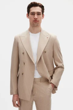 Ds Damat Regular Fit Beige Striped Double Breasted Suit - Фото 1
