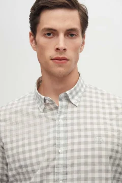 قميص منقوش رمادي بقصة ضيقة - Фото 7