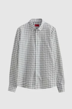 قميص منقوش رمادي بقصة ضيقة - Фото 9