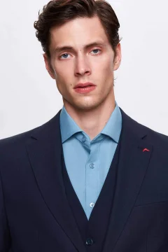 بدلة رجالي مبطنة بفتحة رقبة أحادية باللون الأزرق الداكن - Фото 6