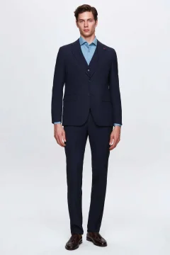 بدلة رجالي مبطنة بفتحة رقبة أحادية باللون الأزرق الداكن - Фото 8