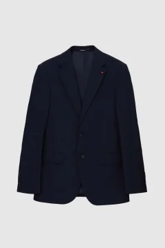 بدلة رجالي مبطنة بفتحة رقبة أحادية باللون الأزرق الداكن - Фото 9