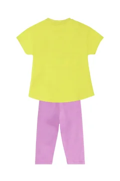 طقم تي شيرت صيفي بنمط وحيد القرن للفتيات وطماق أرجوانية - Фото 4