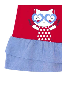 فستان بناتي صيفي أحمر مكشكش على شكل قطة - Фото 9