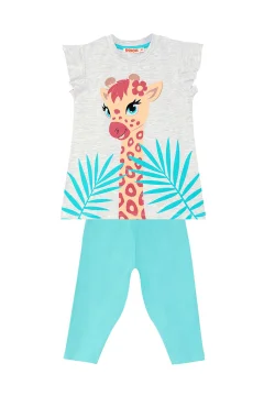 مجموعة طماق تي شيرت صيفي للفتيات على شكل زرافة مكشكشة - Фото 7