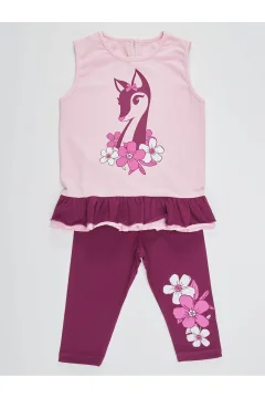 طقم تي شيرت صيفي مكشكش بدون أكمام وتيشيرت تونيك للفتيات - Фото 3