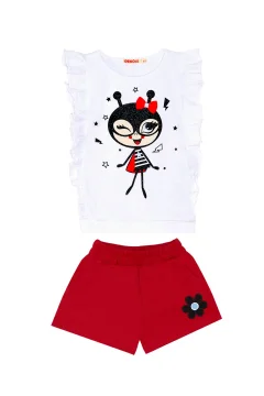 طقم تي شيرت وشورت بناتي مكشكش من Bug Love - Фото 3