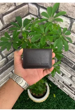 Magnetized Small Size Brown Genuine Leather Card Holder/Business Card Holder Men/Women P131 - Фото 1