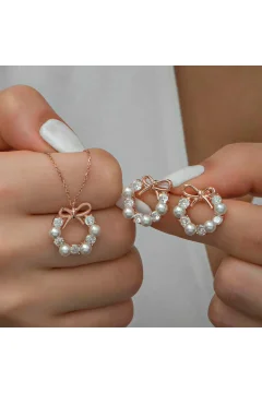 مجموعة اكسسوارات نسائية بشريط من اللؤلؤ الفضي - Фото 4