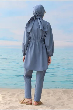 بدلة سباحة حجاب مع واقي من الرياح باللون الأزرق - Фото 4