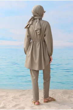 ملابس السباحة الإسلامية مع واقي الرياح كاكي فاتح - Фото 9