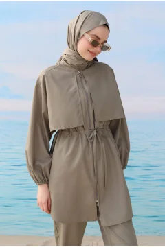ملابس السباحة الإسلامية مع واقي الرياح كاكي فاتح - Фото 6