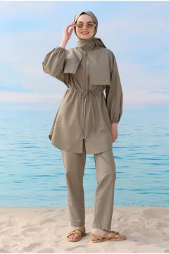 ملابس السباحة الإسلامية مع واقي الرياح كاكي فاتح - Фото 7