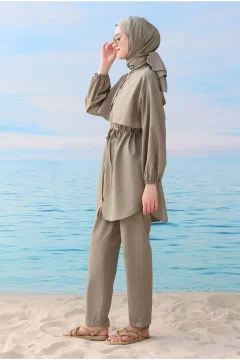 ملابس السباحة الإسلامية مع واقي الرياح كاكي فاتح - Фото 8