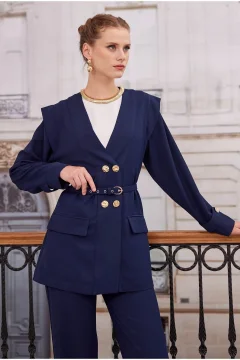 بدلة نسائي انيقه باللون الازرق الداكن - Фото 3