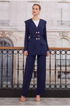 بدلة نسائي انيقه باللون الازرق الداكن - Фото 6