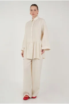 Bone Patterned Drawstring Waist Shirt - Фото 1