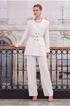 بدلة بنطلون وسترة مزدوجة الصدر باللون الأبيض الفاتح - Фото 4