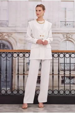 بدلة بنطلون وسترة مزدوجة الصدر باللون الأبيض الفاتح - Фото 6