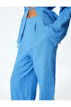 بنطال عالي الخصر من القطن باللون الازرق - Фото 9
