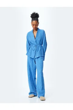 بنطال عالي الخصر من القطن باللون الازرق - Фото 6