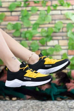 حذاء رياضي أسود أصفر للجنسين - Фото 5