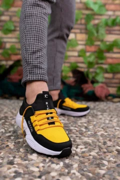 حذاء رياضي أسود أصفر للجنسين - Фото 4