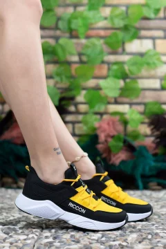 حذاء رياضي أسود أصفر للجنسين - Фото 7