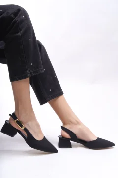 حذاء بكعب نسائي أسود غير لامع - Фото 5