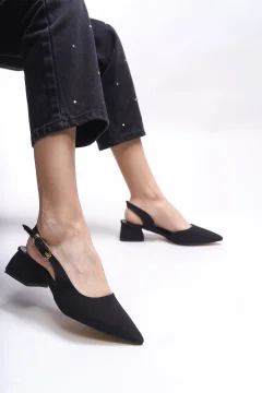 حذاء بكعب نسائي أسود غير لامع - Фото 4