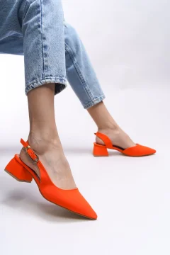 حذاء نسائي بكعب برتقالي غير لامع - Фото 8