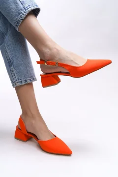 حذاء نسائي بكعب برتقالي غير لامع - Фото 3