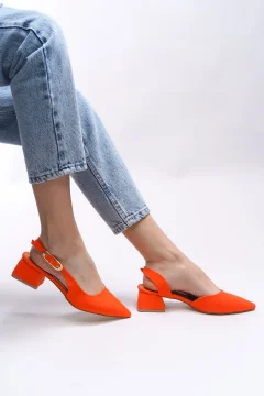 حذاء نسائي بكعب برتقالي غير لامع - Фото 9