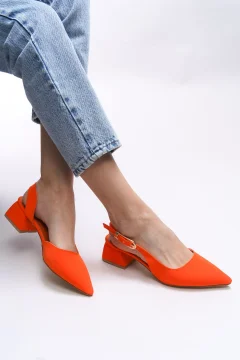 حذاء نسائي بكعب برتقالي غير لامع - Фото 2