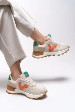 حذاء رياضي نسائي نموذج بيج وبرتقالي - Фото 4