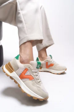 حذاء رياضي نسائي نموذج بيج وبرتقالي - Фото 3