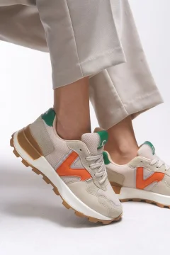 حذاء رياضي نسائي نموذج بيج وبرتقالي - Фото 2